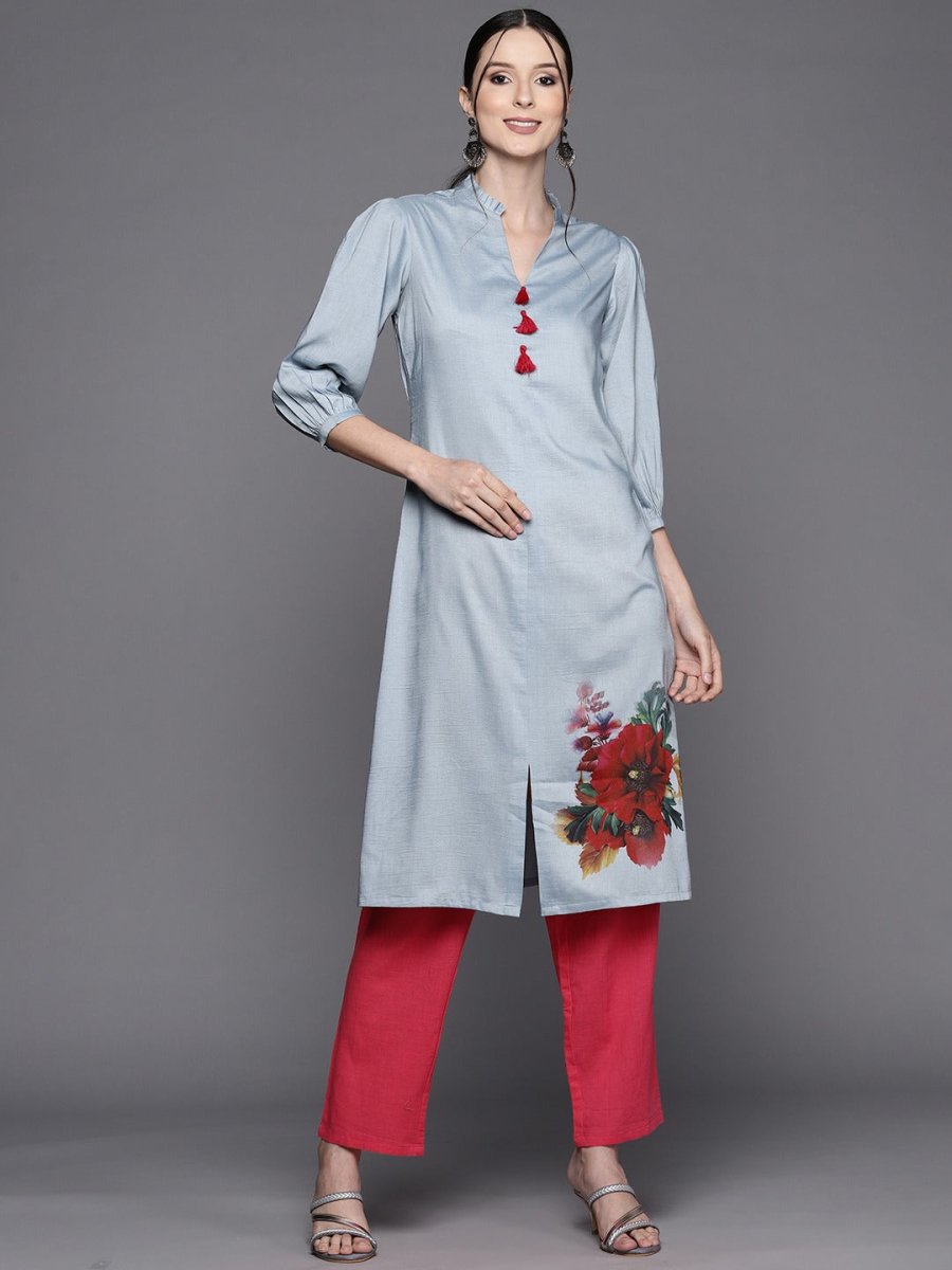 Women Blue Floral Printed Kurta - Inddus.com