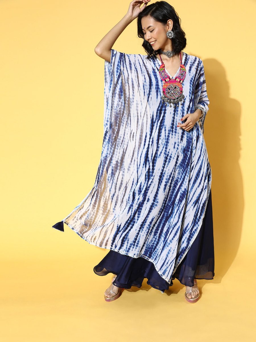 Women Blue Solid Kurta with Shibori Prin Dupatta - Inddus.com