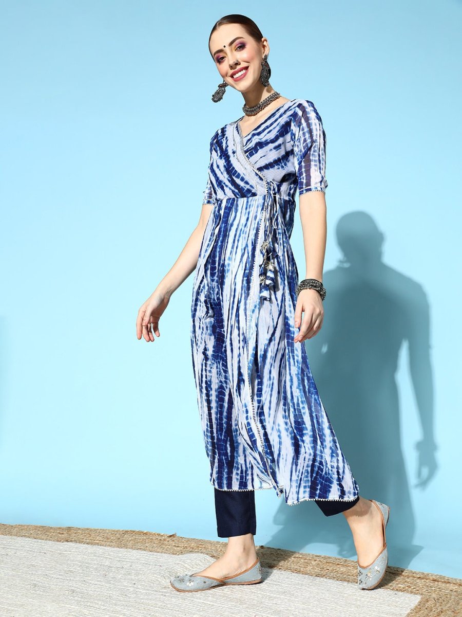 Women Blue White Shibori Print Kurta with Trouser - Inddus.com