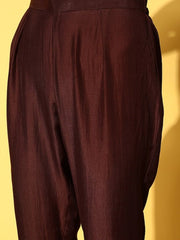 Women Brown Floral Printed Pleated Kurta with Trousers - Inddus.com