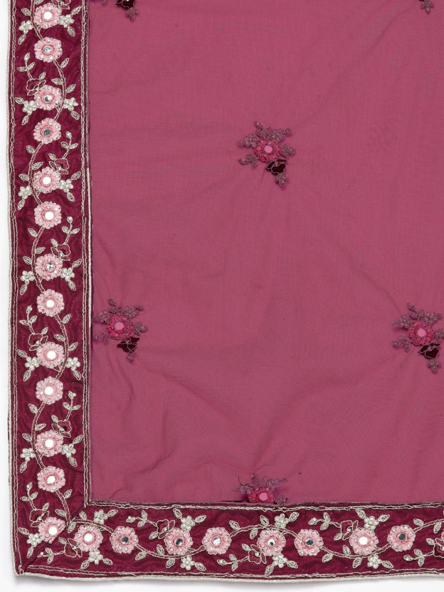 Women Burgundy Embroidered Semi-Stitched Lehenga & Unstitched Blouse With Dupatta - Inddus.com