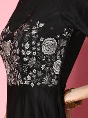 Women Classic Black Floral Ethereal Embroidery Dress - Inddus.com