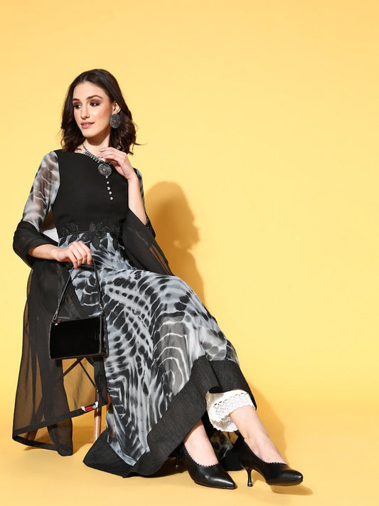 Women Classic Black Georgette Tie & Dye 2.0 Kurta - Inddus.com