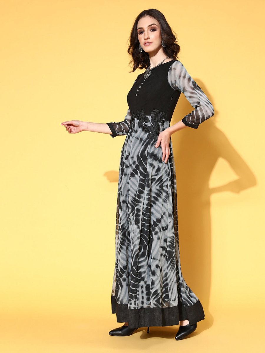 Women Classic Black Georgette Tie & Dye 2.0 Kurta - Inddus.com