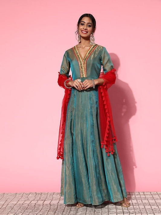 Women Classy Blue Georgette Volume Control Kurta - Inddus.com