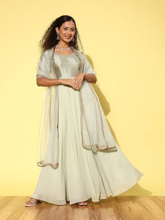 Women Colourblocked Georgette Anarkali Kurta - Inddus.com