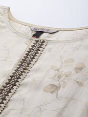 Women Cream-Coloured Floral Embroidered Regular Gotta Patti Kurta with Trousers - Inddus.com