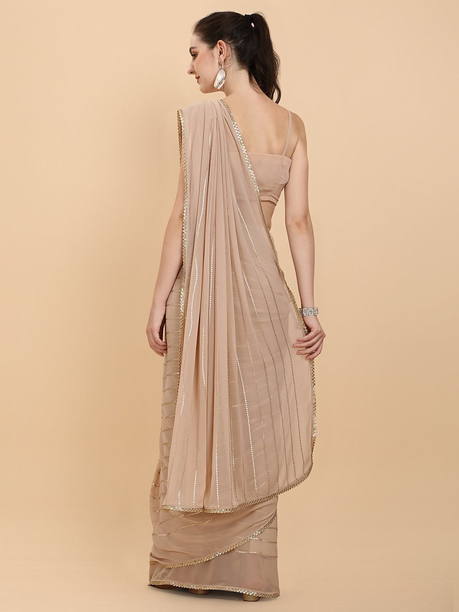 Women Cream Embroidered Georgette Saree with Blouse Piece - Inddus.com