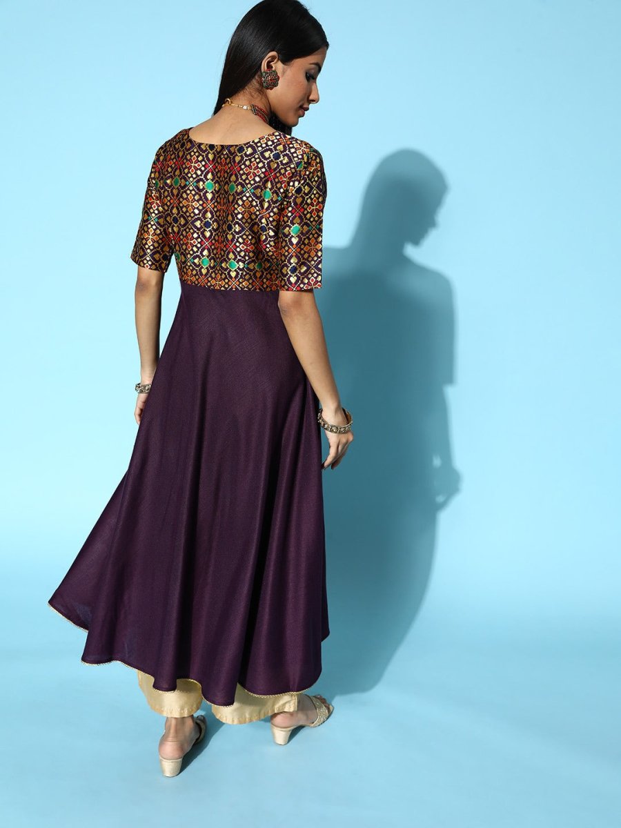 Women Deep Burgundy Silk Ethereal Embroidery Kurta - Inddus.com