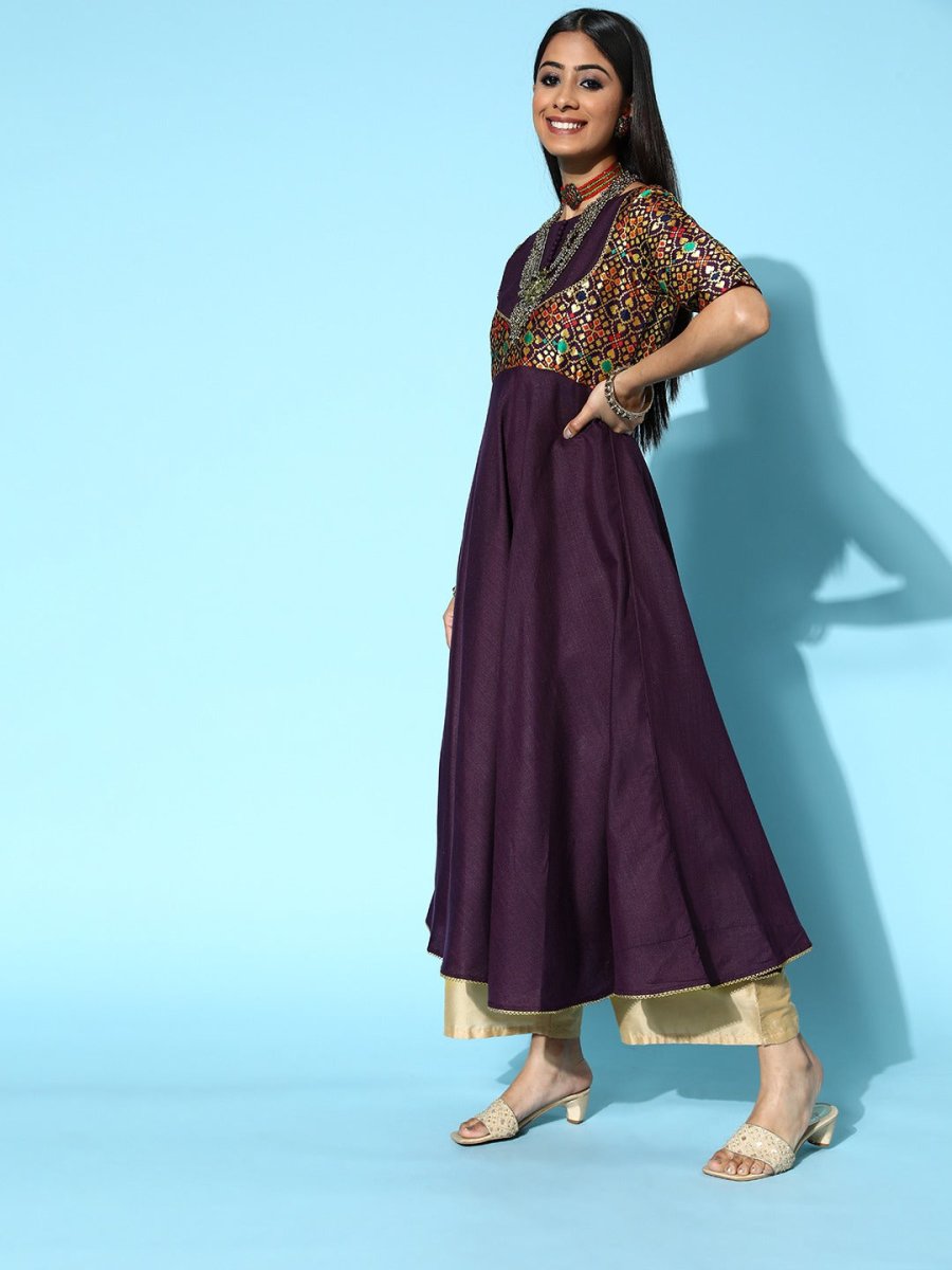 Women Deep Burgundy Silk Ethereal Embroidery Kurta - Inddus.com