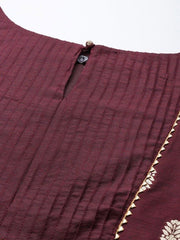 Women Deep Wine Zari Woven Kurta and Trouser with Dupatta - Inddus.com