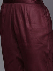 Women Deep Wine Zari Woven Kurta and Trouser with Dupatta - Inddus.com