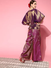 Women Elegant Purple Solid Top With Palazzos - Inddus.com