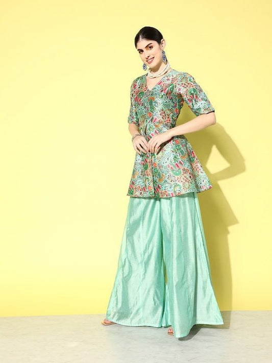 Women Embroidered Kurta with Palazzos - Inddus.com