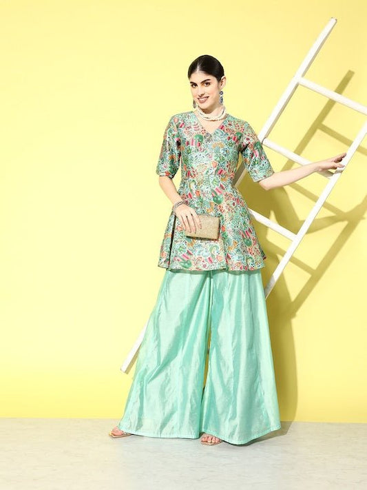 Women Embroidered Kurta with Palazzos - Inddus.com