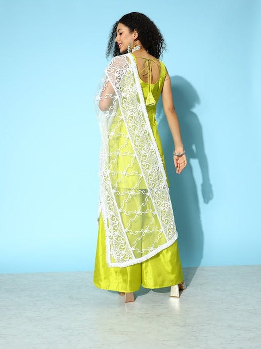 Women Embroidered Kurta with Palazzos & Dupatta - Inddus.com