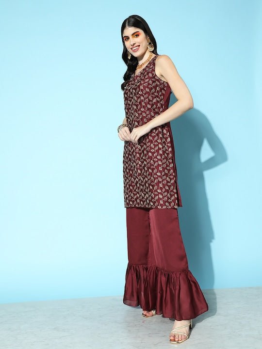 Women Embroidered Kurta with Sharara & Dupatta - Inddus.com