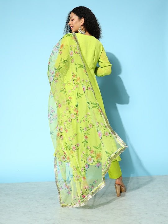 Women Embroidered Kurta with Trousers & Dupatta - Inddus.com