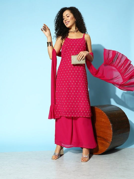 Women Embroidered Regular Kurta with Palazzos & Dupatta - Inddus.com