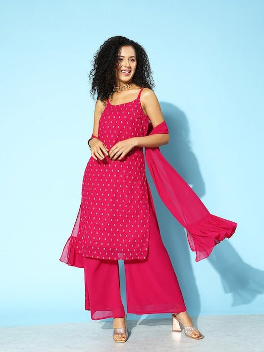 Women Embroidered Regular Kurta with Palazzos & Dupatta - Inddus.com