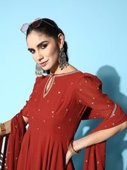 Women Embroidered Sequinned Kurta With Trousers & With Dupatta - Inddus.com