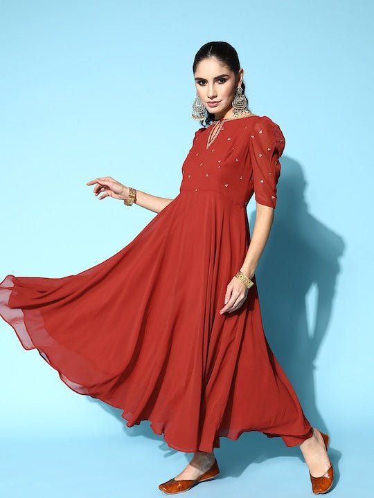 Women Embroidered Sequinned Kurta With Trousers & With Dupatta - Inddus.com