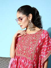 Women Embroidered Thread Work Kaftan Kurta With Trousers - Inddus.com