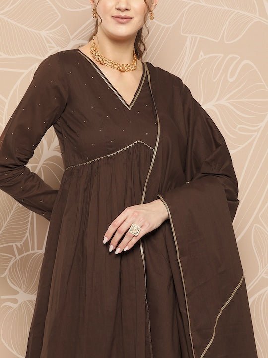 Women Empire Sequinned Kurta with Trousers & Dupatta - Inddus.com