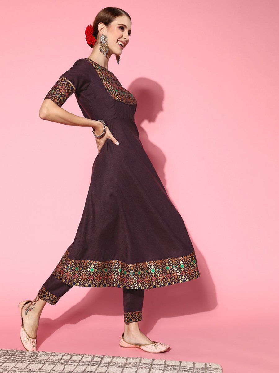 Women Ethnic Motifs Cotton Blend Ethereal Embroidery Kurta Set - Inddus.com