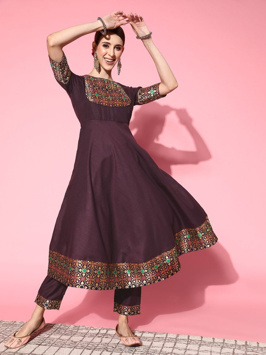 Women Ethnic Motifs Cotton Blend Ethereal Embroidery Kurta Set - Inddus.com