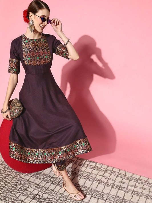 Women Ethnic Motifs Cotton Blend Ethereal Embroidery Kurta Set - Inddus.com