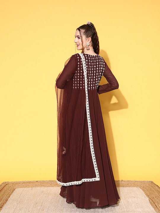 Women Ethnic Motifs Embroidered Georgette Kurta With Dupatta - Inddus.com