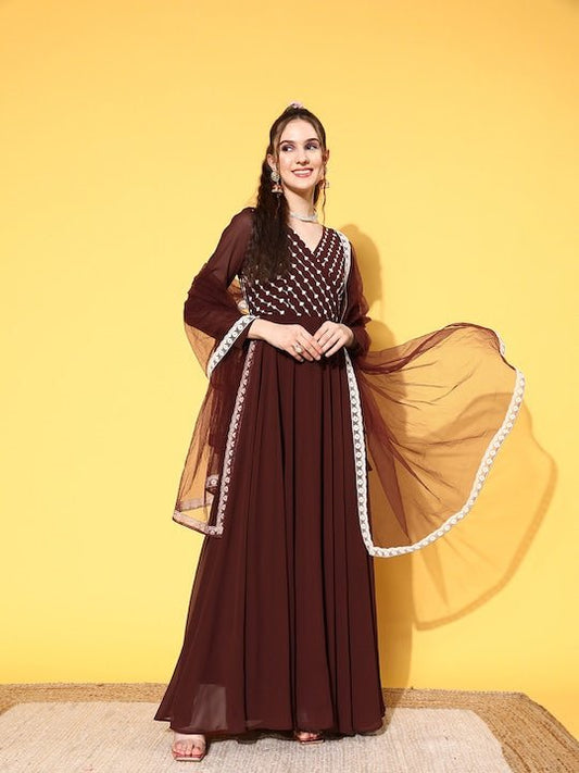 Women Ethnic Motifs Embroidered Georgette Kurta With Dupatta - Inddus.com