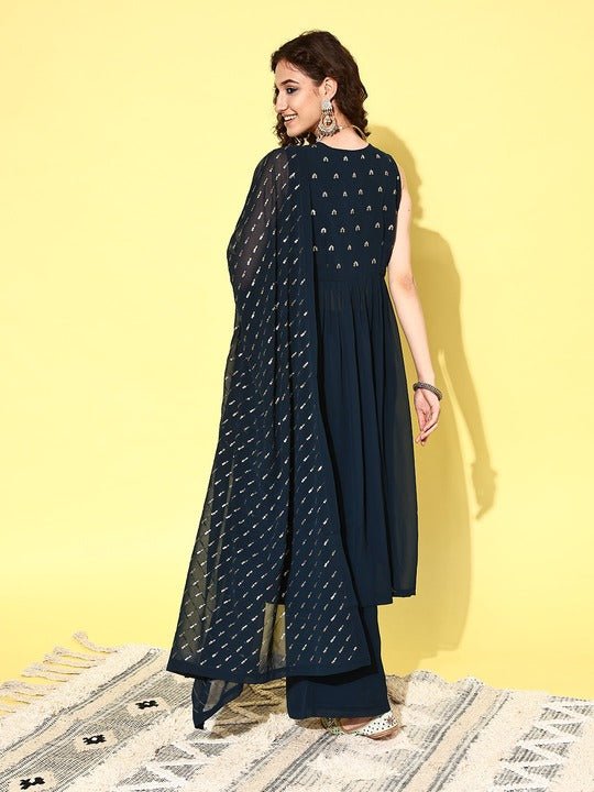 Women Ethnic Motifs Embroidered Regular Sequinned Kurta with Palazzos & Dupatta - Inddus.com