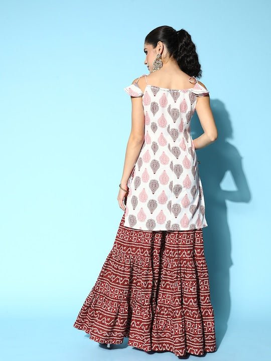 Women Ethnic Motifs Printed Pure Cotton Kurti With Sharara - Inddus.com