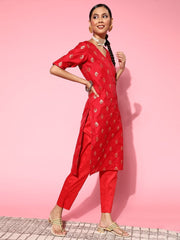 Women Ethnic Motifs Silk Blend Ethereal Embroidery Kurta Set - Inddus.com