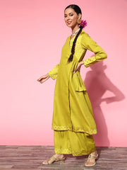 Women Ethnic Motifs Silk Blend Ethereal Embroidery Kurta Set - Inddus.com