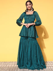 Women Ethnic Motifs Silk Blend Fluid Tie-Up Kurta Set - Inddus.com