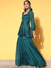 Women Ethnic Motifs Silk Blend Fluid Tie-Up Kurta Set - Inddus.com