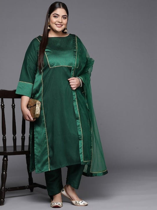 Women Ethnic Motifs Yoke Design Straight Kurta with Trousers & With Dupatta - Inddus.com