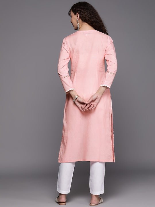 Women Floral Embroidered Chikankari Thread Work Kurta with Trousers - Inddus.com