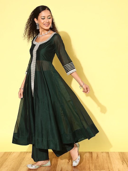 Women Floral Embroidered High Slit Gotta Patti Kurta with Palazzos & With Dupatta - Inddus.com