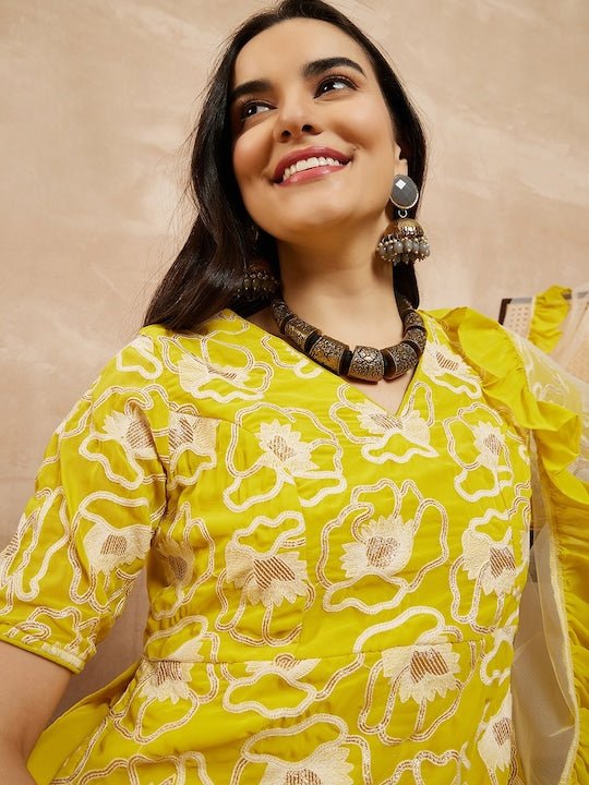 Women Floral Embroidered Regular Kurta with Palazzos & With Dupatta - Inddus.com