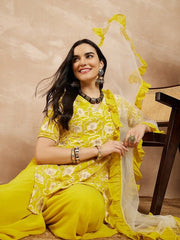 Women Floral Embroidered Regular Kurta with Palazzos & With Dupatta - Inddus.com