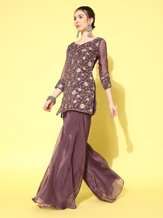 Women Floral Embroidered Regular Kurta with Sharara & With Dupatta - Inddus.com