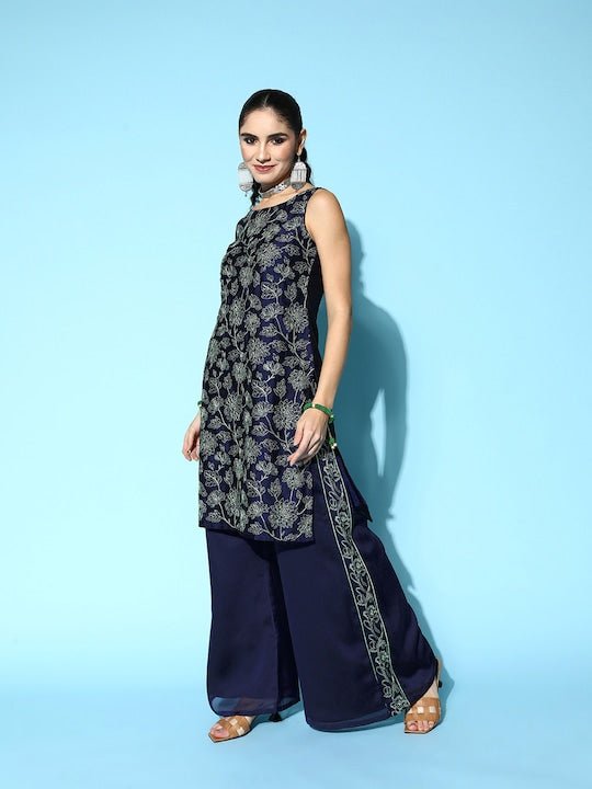 Women Floral Embroidered Thread Work Kurta with Palazzos - Inddus.com