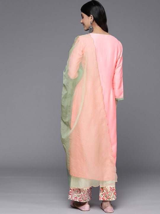 Women Floral Embroidered Thread Work Kurta with Palazzos & With Dupatta - Inddus.com