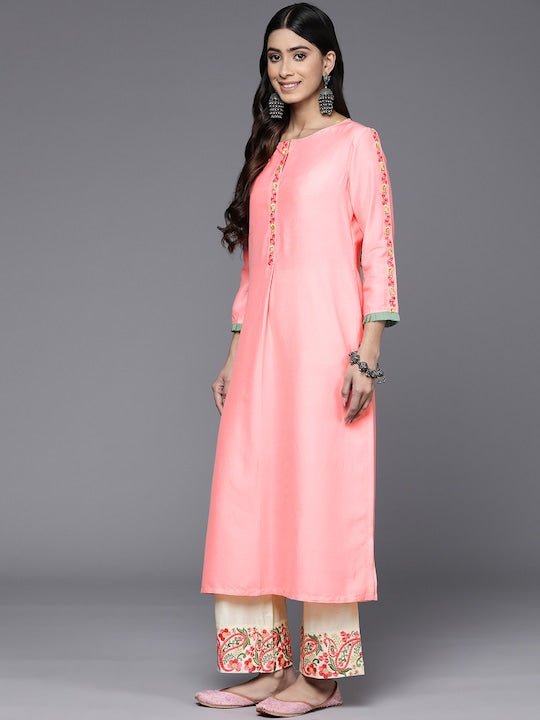 Women Floral Embroidered Thread Work Kurta with Palazzos & With Dupatta - Inddus.com