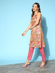 Women Floral Embroidered Thread Work Kurta with Trousers & With Dupatta - Inddus.com