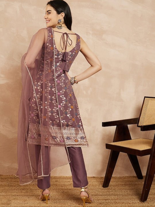 Women Floral Kurta with Trousers & With Dupatta - Inddus.com